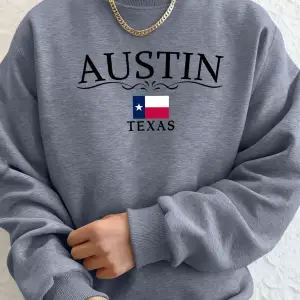 Austin Texas Mektup Baskılı Unisex Cepli Giysiler Basit Spor Sweatshirtler Polar Sonbahar Kap
