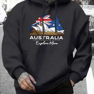 Avustralya Daha Fazla Baskı Keşfedin Sonbahar Günlük Kapüşonlu Üst Erkek Modası Sıcak Tişörtl