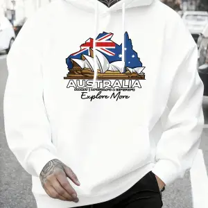 Avustralya Daha Fazla Baskı Keşfedin Sonbahar Günlük Kapüşonlu Üst Erkek Modası Sıcak Tişörtl