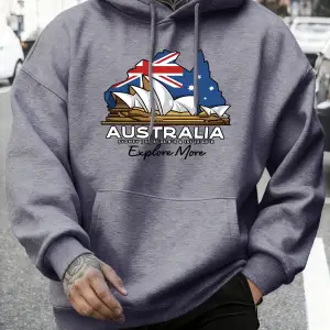 Avustralya Daha Fazla Baskı Keşfedin Sonbahar Günlük Kapüşonlu Üst Erkek Modası Sıcak Tişörtl