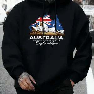 Avustralya Daha Fazla Baskı Keşfedin Sonbahar Günlük Kapüşonlu Üst Erkek Modası Sıcak Tişörtl