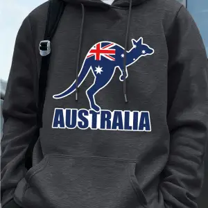 Avustralya Kanguru Baskı Erkek Kazak Kış Polar Sıcak Kapüşonlular Temelleri Büyük Boy Cep Str