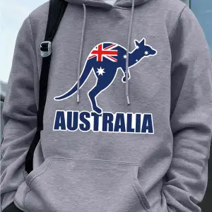 Avustralya Kanguru Baskı Erkek Kazak Kış Polar Sıcak Kapüşonlular Temelleri Büyük Boy Cep Str