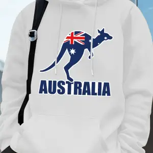 Avustralya Kanguru Baskı Erkek Kazak Kış Polar Sıcak Kapüşonlular Temelleri Büyük Boy Cep Str