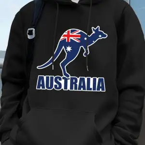 Avustralya Kanguru Baskı Erkek Kazak Kış Polar Sıcak Kapüşonlular Temelleri Büyük Boy Cep Str