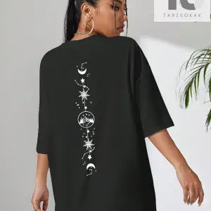 Ay Ve Güneş Baskılı Düşük Omuz Oversize Tişört