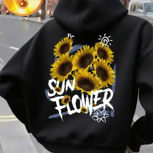 Ayçiçeği Baskılı Kapüşonlu Üstler Kadınlar İçin Kışlık Polar Sıcak Kazaklar Temel Cepli Sweat