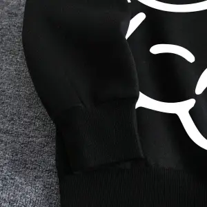 Ayıcık Baskılı 3 İplik Kapüşonlu Ünisex Oversize Sweatshirt Siyah