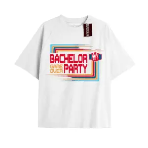 BACHELOR GAME OVER PARTY Unisex Oversize Yazılı Tshirt BEYAZ