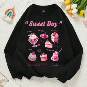 Bahar Rahat Sevimli Kadın Tişörtü Tatlı Gün Baskılı Kapüşonlular Polar Sıcak Kazak Sokak Crew