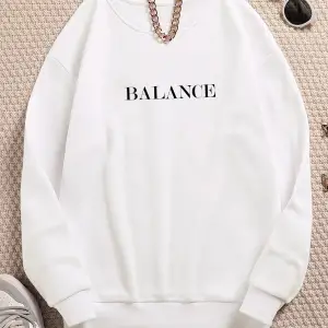 BALANCE Renkli Oversize Bisiklet Yaka Pamuklu Sweatshirt Beyaz