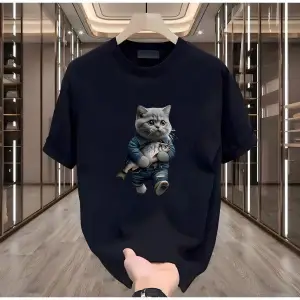 Balık Kedi Baskılı Beyaz Erkek