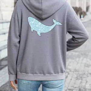 Balina Deniz Mercan Baskılar Hoodies Bayan Gevşek Cep Kazaklar Kış Polar Sıcak Tişörtü Temell