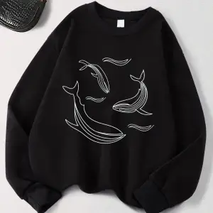 Balina Pod Basit Kroki Baskılar Tişörtü Kadın Crewneck Temelleri Kapüşonlular Gevşek Polar Sı