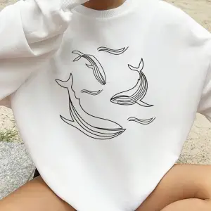 Balina Pod Basit Kroki Baskılar Tişörtü Kadın Crewneck Temelleri Kapüşonlular Gevşek Polar Sı