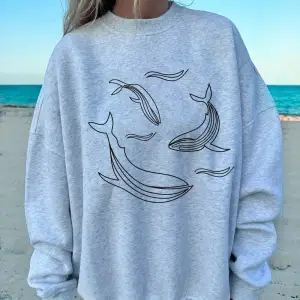 Balina Pod Basit Kroki Baskılar Tişörtü Kadın Crewneck Temelleri Kapüşonlular Gevşek Polar Sı