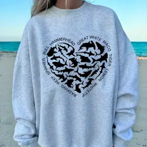 Balina ve Köpekbalığı Kalp Baskılar Kazak Bayan Polar Sıcak Sportif Kapüşonlular Crewneck Gev