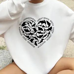 Balina ve Köpekbalığı Kalp Baskılar Kazak Bayan Polar Sıcak Sportif Kapüşonlular Crewneck Gev