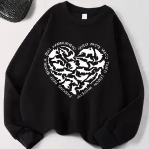 Balina ve Köpekbalığı Kalp Baskılar Kazak Bayan Polar Sıcak Sportif Kapüşonlular Crewneck Gev