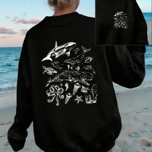 Balina Yunus Deniz Kaplumbağası Baskılar Tişörtü Kadın Kış Gevşek Kapüşonlular Rahat Bisiklet