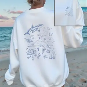 Balina Yunus Deniz Kaplumbağası Baskılar Tişörtü Kadın Kış Gevşek Kapüşonlular Rahat Bisiklet