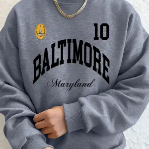 Baltimore Maryland Amblem Baskıları Erkek Tişörtü Sonbahar Bisiklet Yaka Kapüşonlu Üst Temel