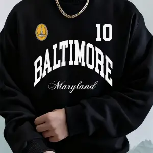 Baltimore Maryland Amblem Baskıları Erkek Tişörtü Sonbahar Bisiklet Yaka Kapüşonlu Üst Temel