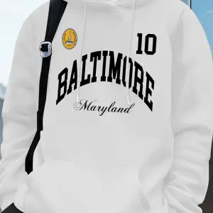 Baltimore Maryland Amblemi Baskılı Kapüşonlular Erkek Sportif Gevşek Tişörtü Kış Polar Sıcak