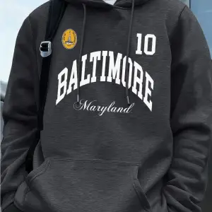 Baltimore Maryland Amblemi Baskılı Kapüşonlular Erkek Sportif Gevşek Tişörtü Kış Polar Sıcak