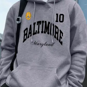 Baltimore Maryland Amblemi Baskılı Kapüşonlular Erkek Sportif Gevşek Tişörtü Kış Polar Sıcak