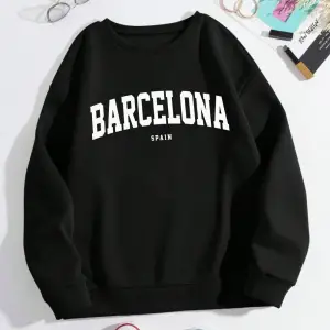 Barcelona España Mektup Baskı Kadın Kazak Polar Rahat Kazak O-Boyun Sonbahar Streetweet Gevşe