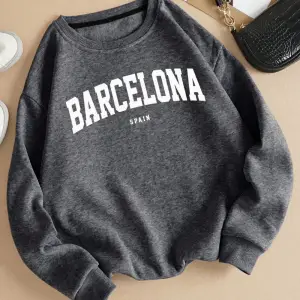 Barcelona España Mektup Baskı Kadın Kazak Polar Rahat Kazak O-Boyun Sonbahar Streetweet Gevşe