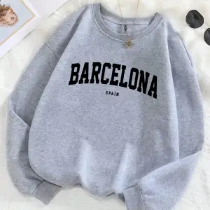 Barcelona España Mektup Baskı Kadın Kazak Polar Rahat Kazak O-Boyun Sonbahar Streetweet Gevşe