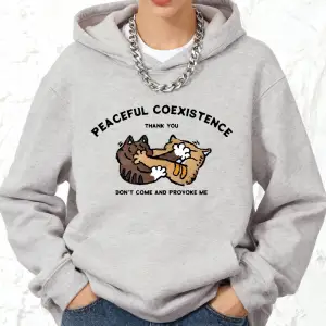 Barışçıl Bir Yaşam Birlikte Yaşam Kedi Baskılı Kapüşonlu Üstler Pamuklu Kadın Eşofman Cepli Ü