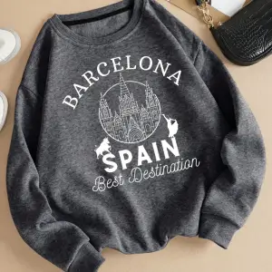 Barselona İspanya En İyi Destinasyon Baskı Kadın Kazaklar Gevşek Polar Kazak Yumuşak Kadın Gi