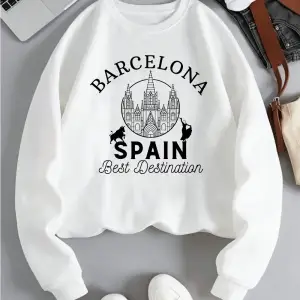 Barselona İspanya En İyi Destinasyon Baskı Kadın Kazaklar Gevşek Polar Kazak Yumuşak Kadın Gi