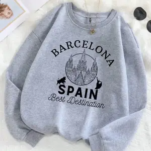 Barselona İspanya En İyi Destinasyon Baskı Kadın Kazaklar Gevşek Polar Kazak Yumuşak Kadın Gi