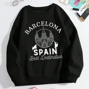 Barselona İspanya En İyi Destinasyon Baskı Kadın Kazaklar Gevşek Polar Kazak Yumuşak Kadın Gi