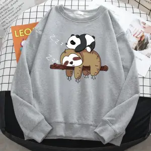 Basit bir Trend kadın tişörtü Panda yalan bir tembel baskı Hoodies rahat all-matematik kazak