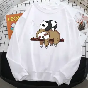 Basit bir Trend kadın tişörtü Panda yalan bir tembel baskı Hoodies rahat all-matematik kazak