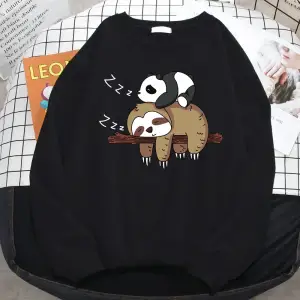 Basit bir Trend kadın tişörtü Panda yalan bir tembel baskı Hoodies rahat all-matematik kazak