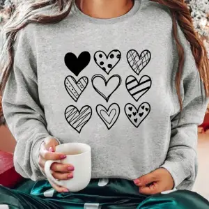 Basit çizgiler kalp çizim baskı kadınlar Hoodies Harajuku boy Hoody moda gevşek giyim rahat k