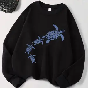 Basit Deniz Kaplumbağaları Baskılar Tişörtü Kadın Crewneck Temelleri Kapüşonlular Gevşek Pola