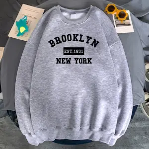 Basit Moda Kadın Kazak Brooklyn Est. 1631 New York Mektup Baskı Kapşonlu Sıcak Rahat Kazaklar