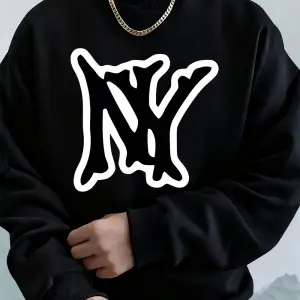 Basit Ny Logo Baskı Erkek Tişörtü Kış Polar Sıcak Kapüşonlular Kore Büyük Boy Bisiklet Yaka S