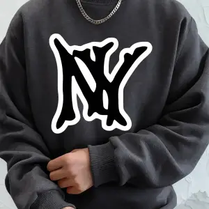 Basit Ny Logo Baskı Erkek Tişörtü Kış Polar Sıcak Kapüşonlular Kore Büyük Boy Bisiklet Yaka S