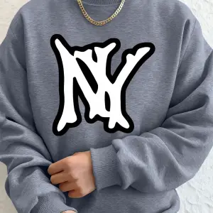 Basit Ny Logo Baskı Erkek Tişörtü Kış Polar Sıcak Kapüşonlular Kore Büyük Boy Bisiklet Yaka S