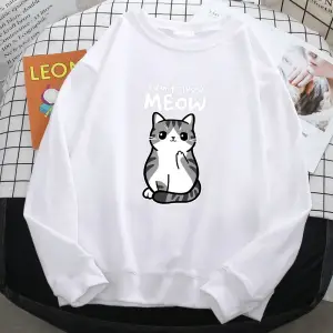 Basit Sonbahar Bayan Kazak Ben Miyav Vermiyorum Komik Kedi Karikatür Hayvancılık Baskı Hoody