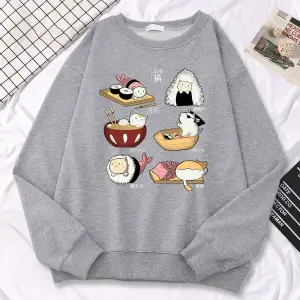 Basit sonbahar kadın kazak suşi CatS gün Harajuku baskı Hoodies Hoodies polar kazak sıcak ge