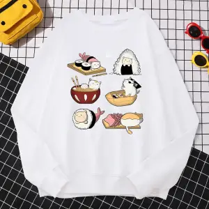Basit sonbahar kadın kazak suşi CatS gün Harajuku baskı Hoodies Hoodies polar kazak sıcak ge